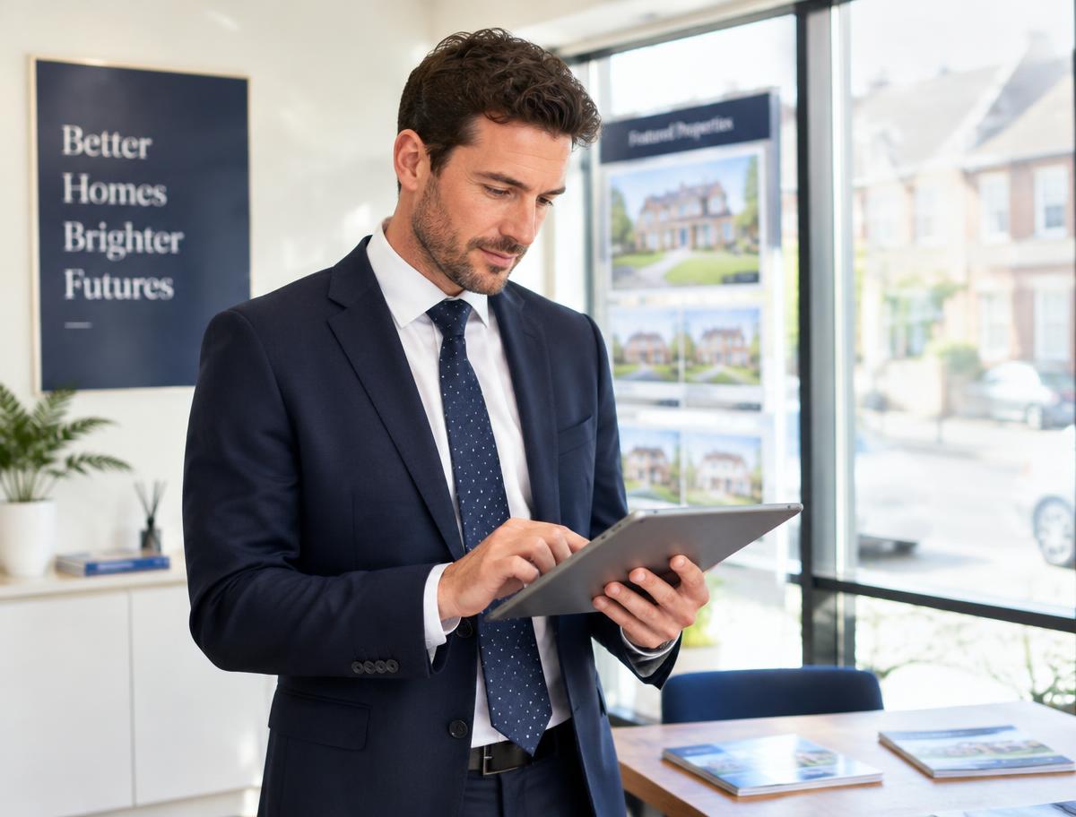 Estate agent reviewing a proposal on a tablet